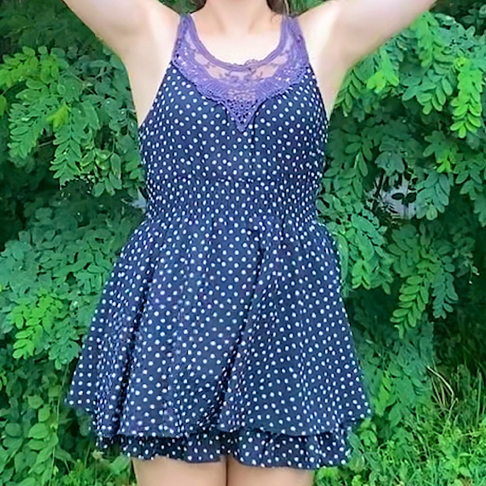 Blue polkadotted lace top dress